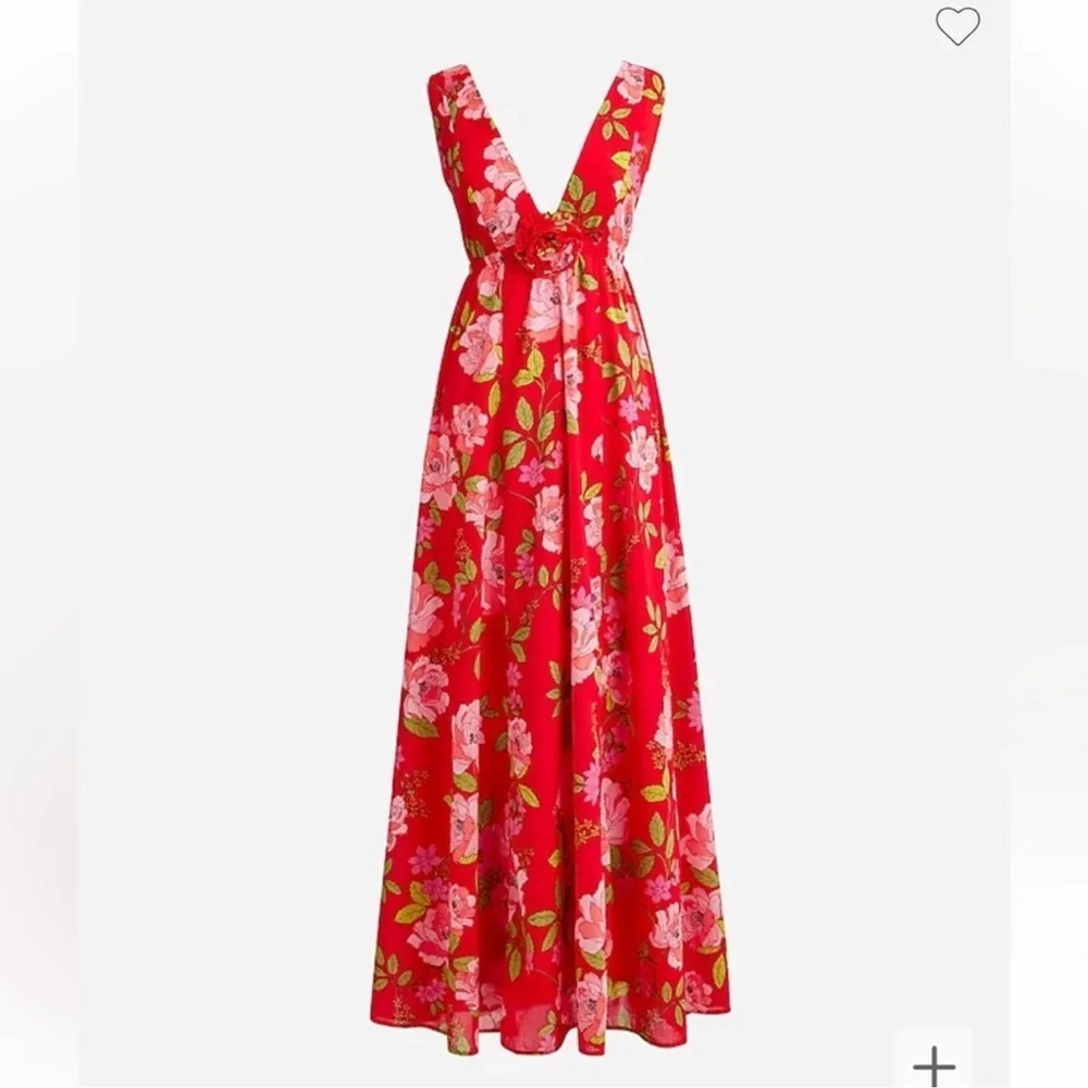 J.CREW Cotton voile rosette plunge maxi dress in peony vines - Picture 3 of 12